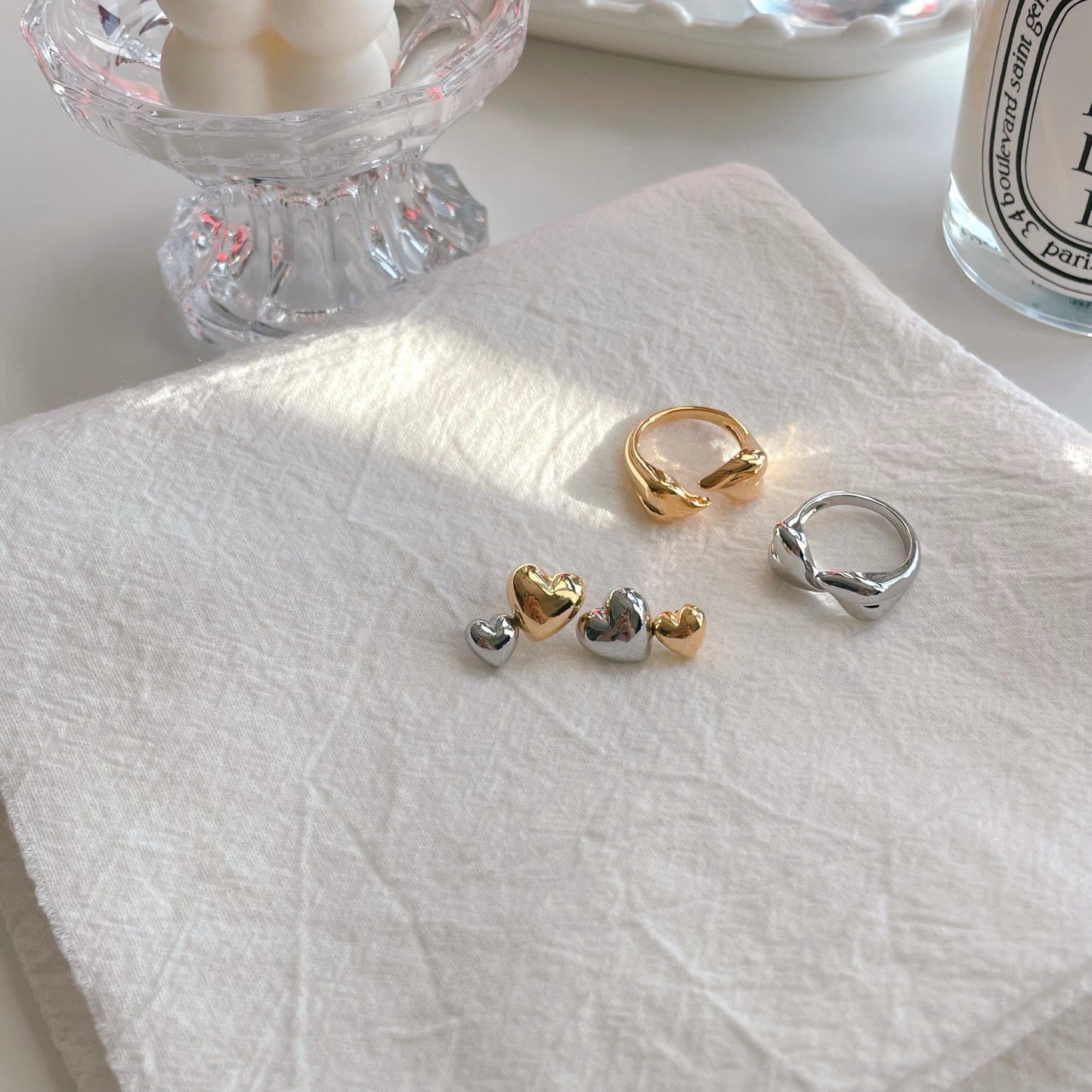 Double Heart Motif Ear Studs