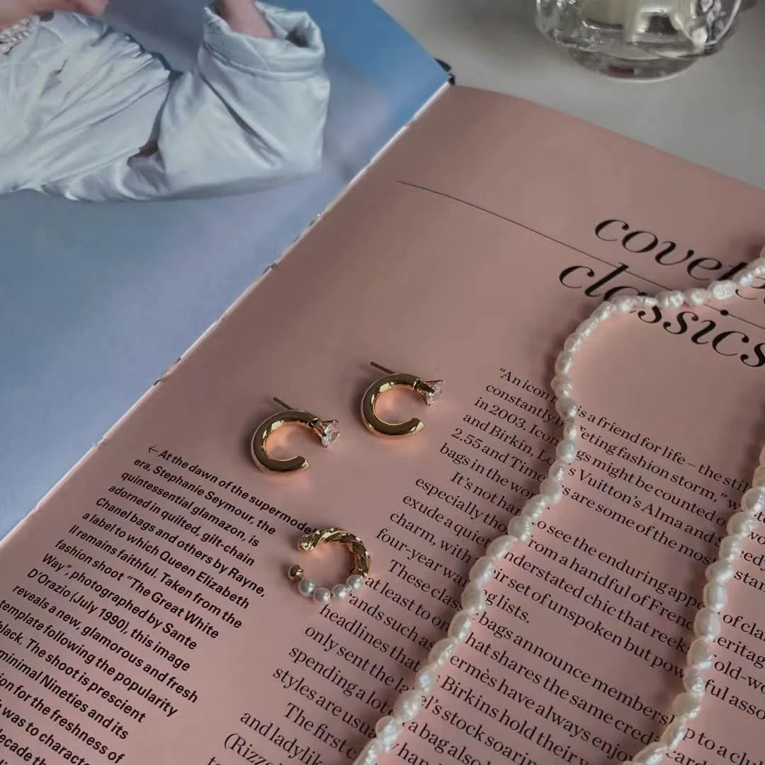 Zirconia C Shape Earrings