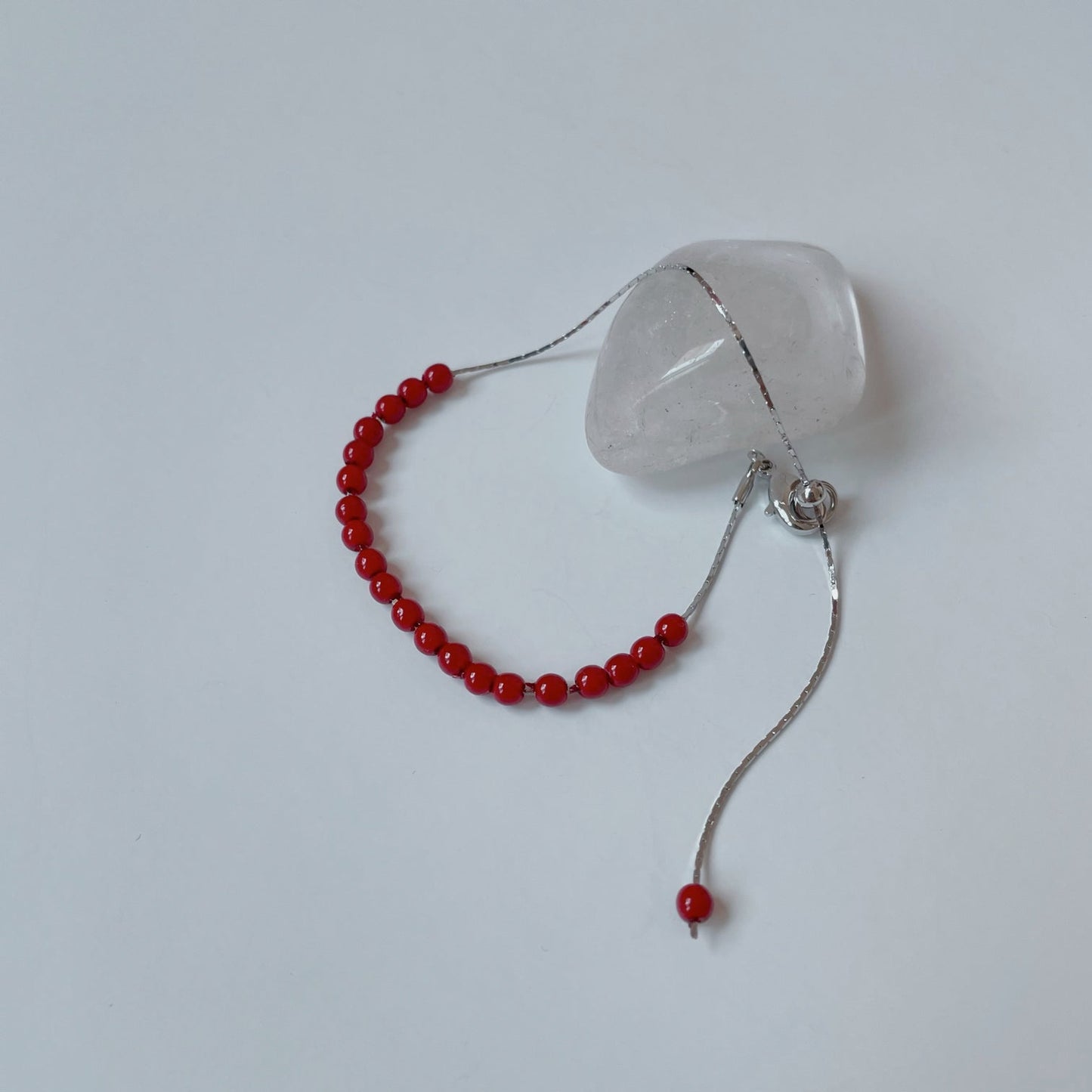 Red Beads Silver-tone Bracelet