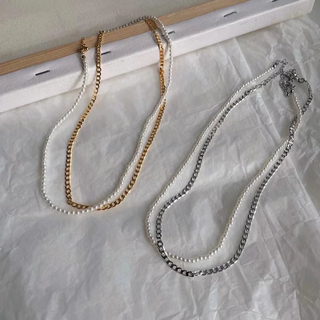 Pearl and Chain Necklace Set