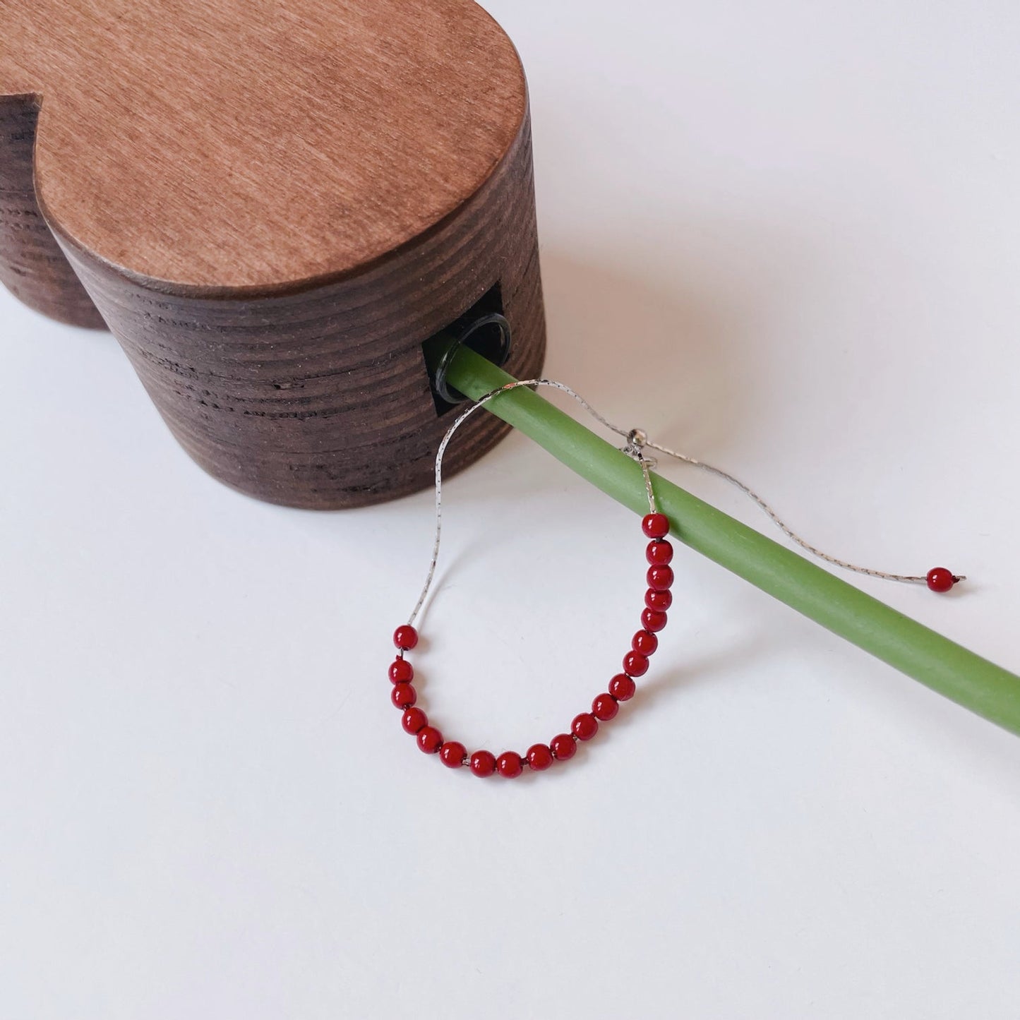 Red Beads Silver-tone Bracelet