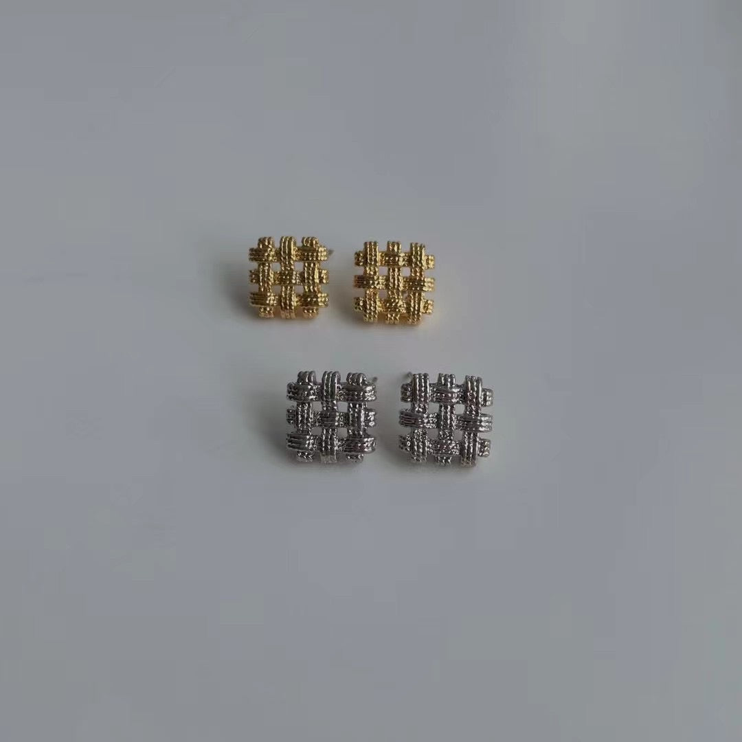 Waffle Earrings ( Silver 925)