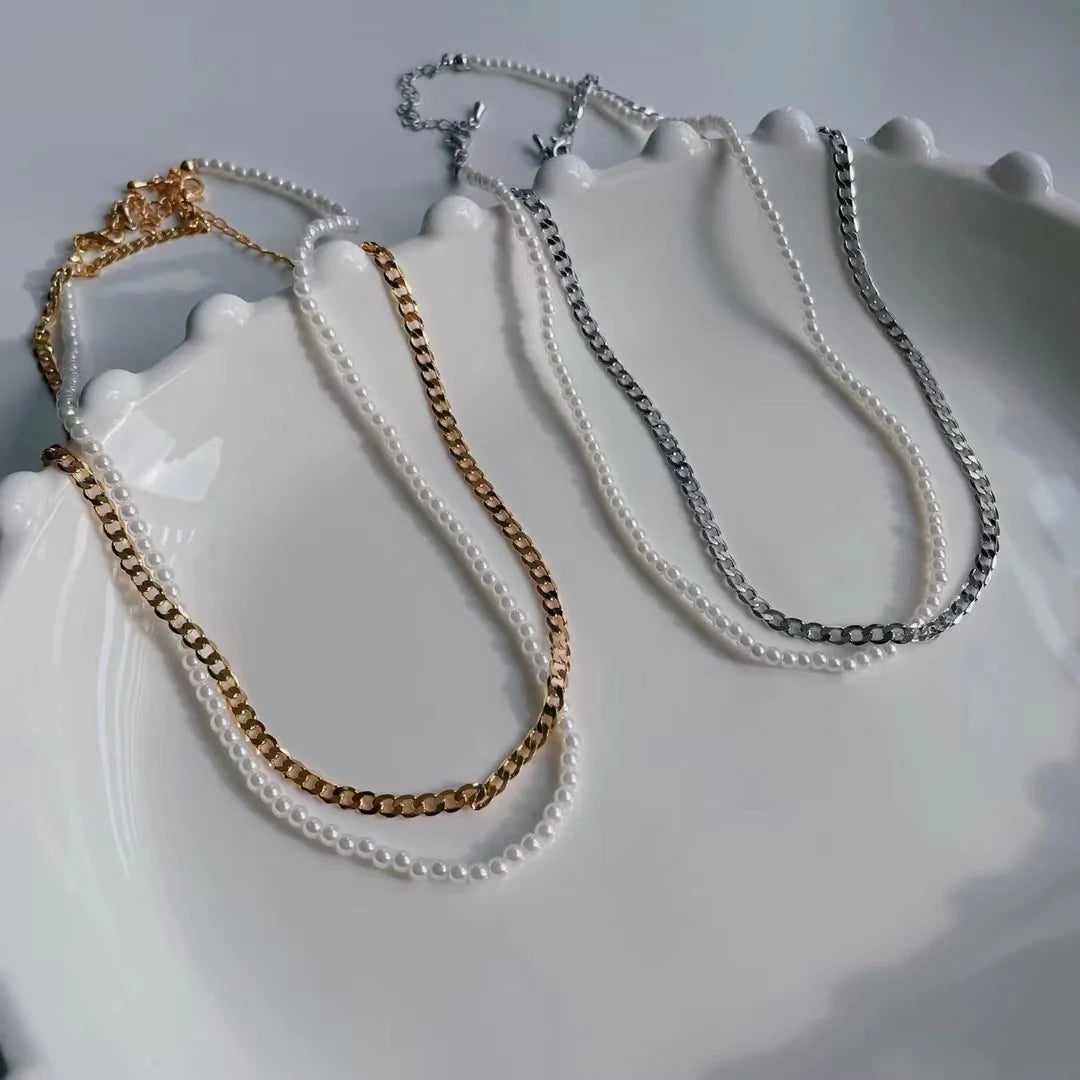 Pearl and Chain Necklace Set
