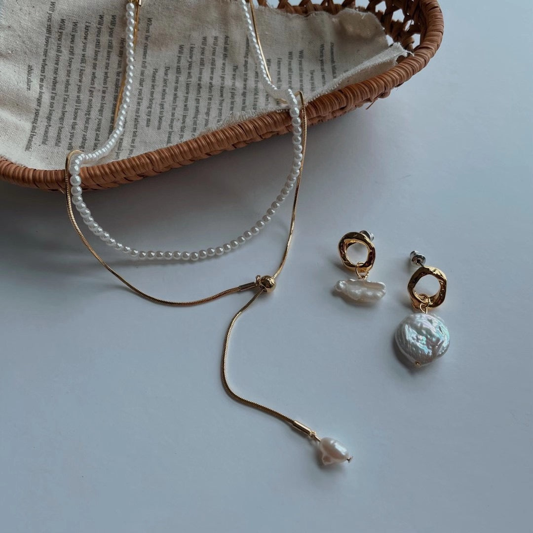 Unbalanced Baroque Pearl Earrings