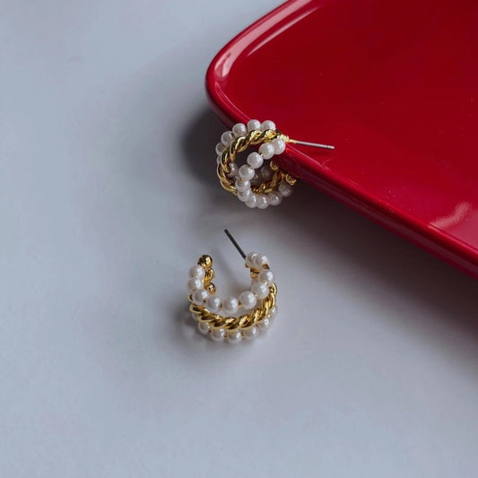 Three Rings Pearly Earrings